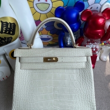 Hermes Kelly 28CM Matte Alligator 8L Beton Gold Hardware HandMade