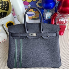 Hermes Birkin 25CM Togo 2Z Blue Nuit / 6O Vert Cypress Silver Hardware ( Super Hermes )